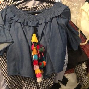 Off the shoulder denim shirt